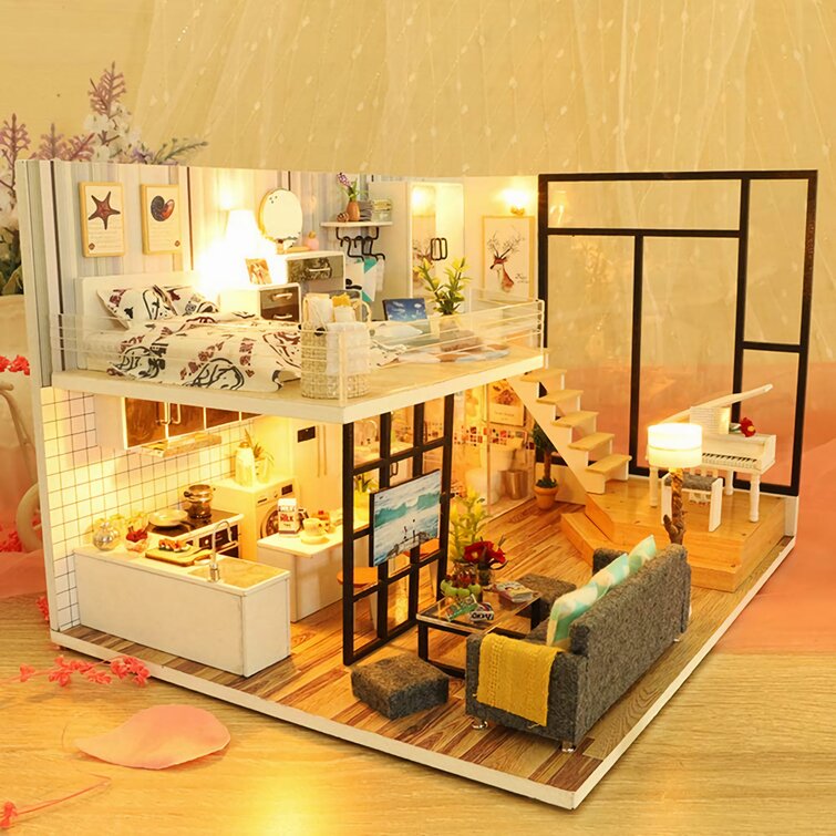 for Assembling Toys Birthday Gifts Cuteroom DIY Mini Dollhouse Wooden Furniture Kit,Rose Garden Tea House Handmade Cottage Hut Small House with Music Box