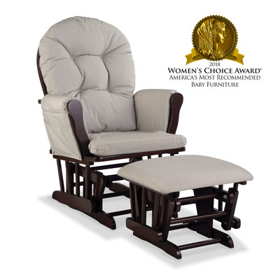 storkcraft hoop glider and ottoman white with gray cushions