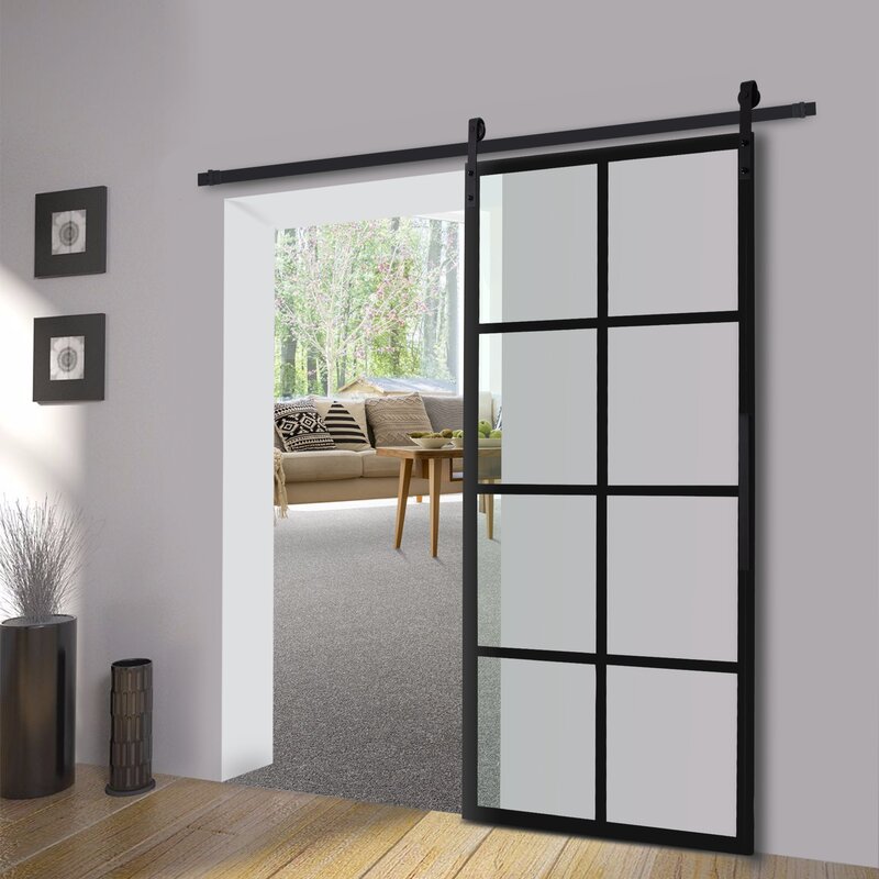 Belleze Glass Mountain Sliding Barn Door Without Installation