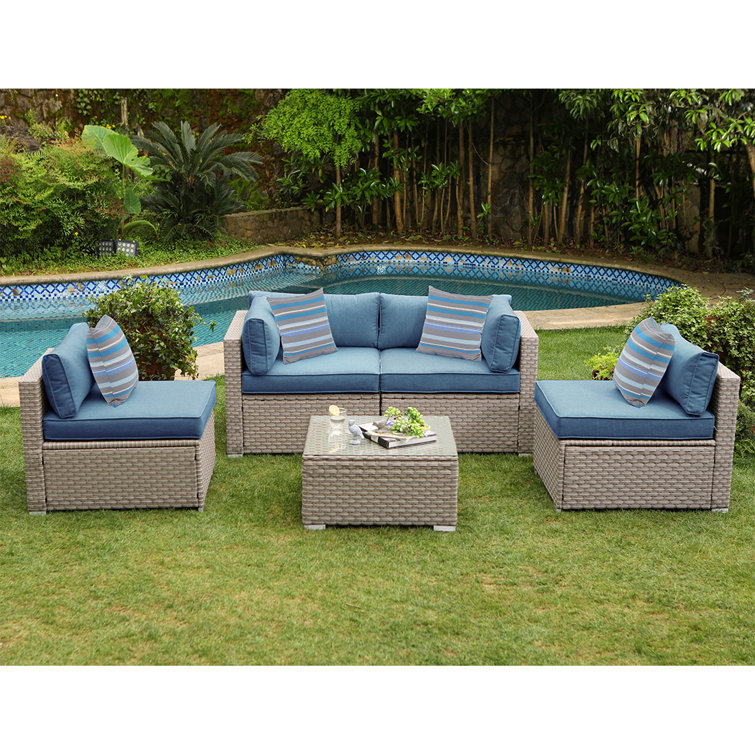 Rosecliff Heights Iain Wicker Rattan 4 Person Seating Group With Cushions Reviews Wayfair