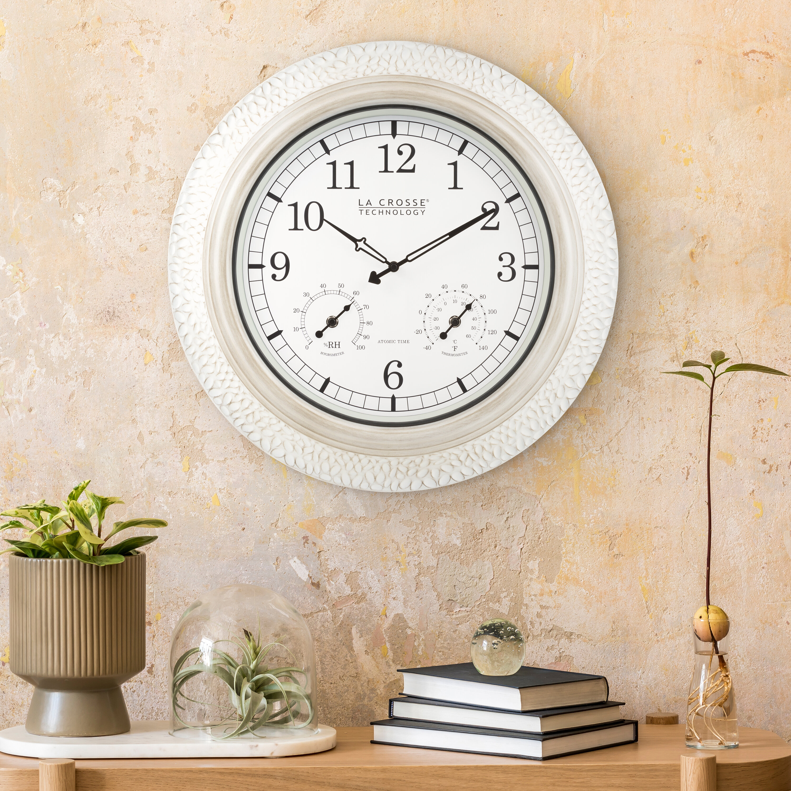 La Crosse Technology 433 3256w Int 21 Indoor Outdoor Atomic Analog White Washed Metal Wall Clock Wayfair