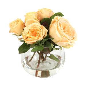 Waterlook Silk Roses & Buds in Rose Bowl