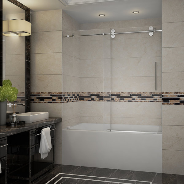 Aston Langham 60 X 60 Single Sliding Completely Frameless Tub