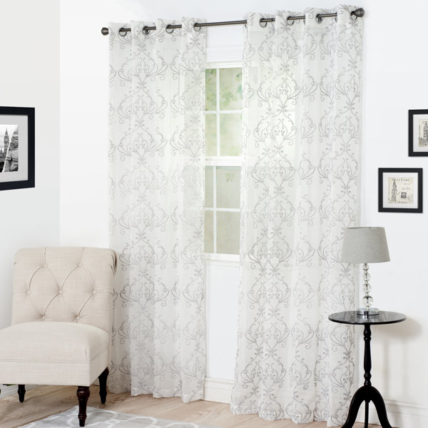 Lavish Home Valencia Damask Sheer Grommet Single Curtain Panel