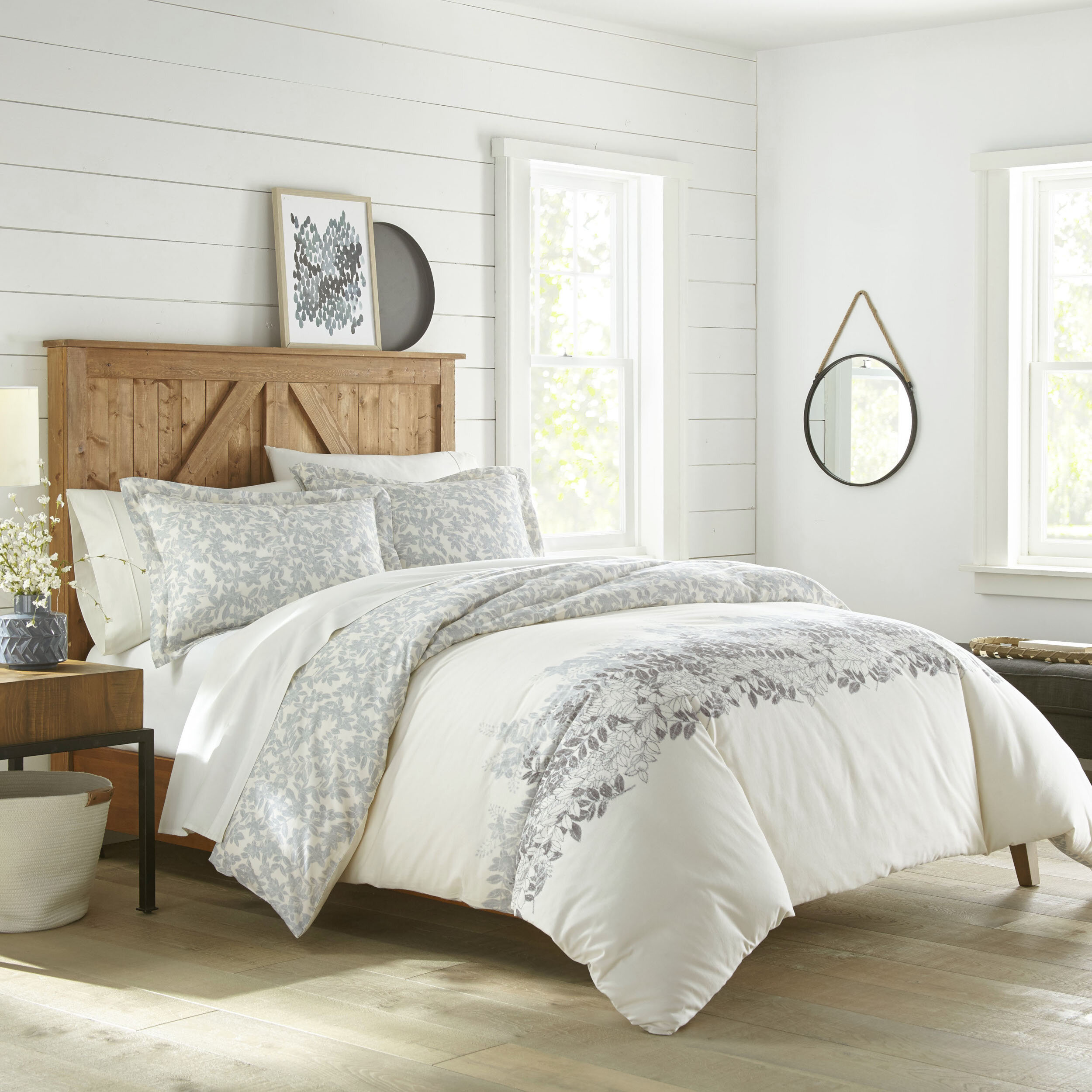 cream and gray duvet cover