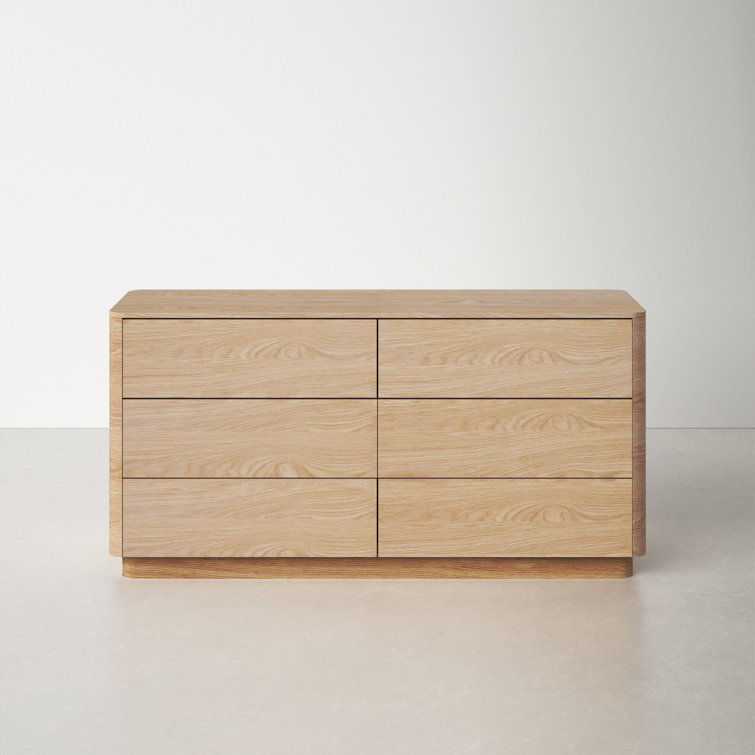 Transitional Soft Close 60" Oak Double Dresser with 6 Drawers