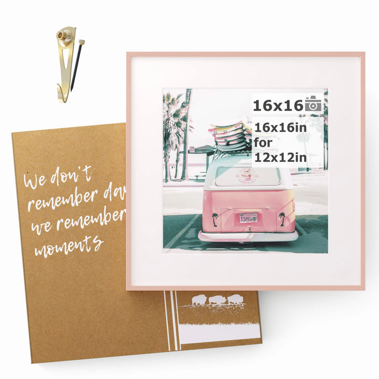 Latitude Run 16x16 Inch Square Picture Frame 16 X 16 Frame Matted To 12x12 Standard Square Photo Frames For 12 X 12 Picture 12x12 Mat Tempered Glass Wall Hook Included Set Of 1 Wayfair
