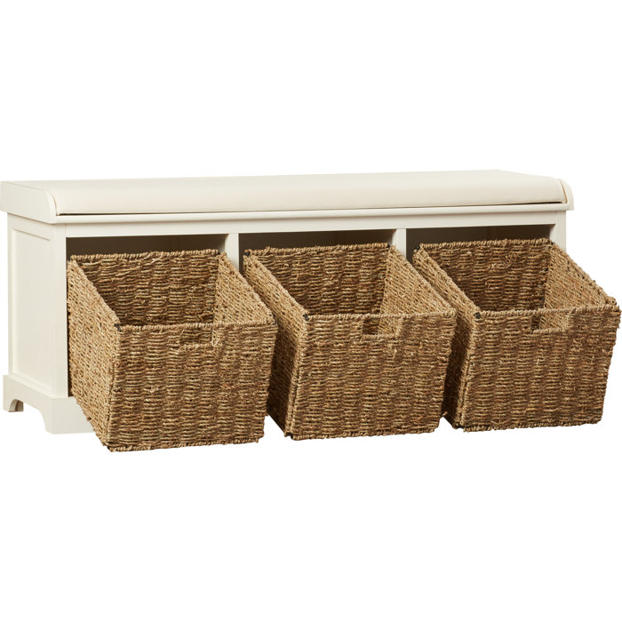 Household Essentials Woven Banana Leaf Cushioned Storage Seat With