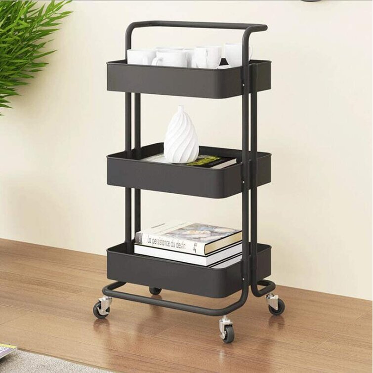 Rolling Trolley Utility Cart 3 Layers Casters Storage Shelf Kitchen Basket Carts 