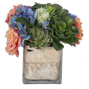 Faux Mixed Flowers and Succulents in Decorative Vase