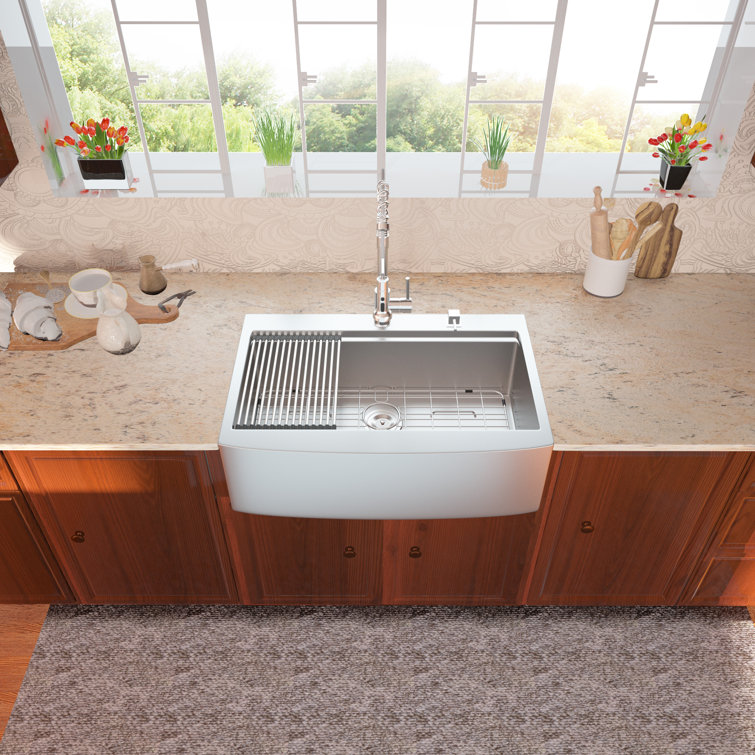 33 Inch Farmhouse Kitchen Sink Drop-In Topmount Apron Front 16 Gauge  Stainless Steel Deep Single Bowl Ledge Workstation Kitchen Sink
