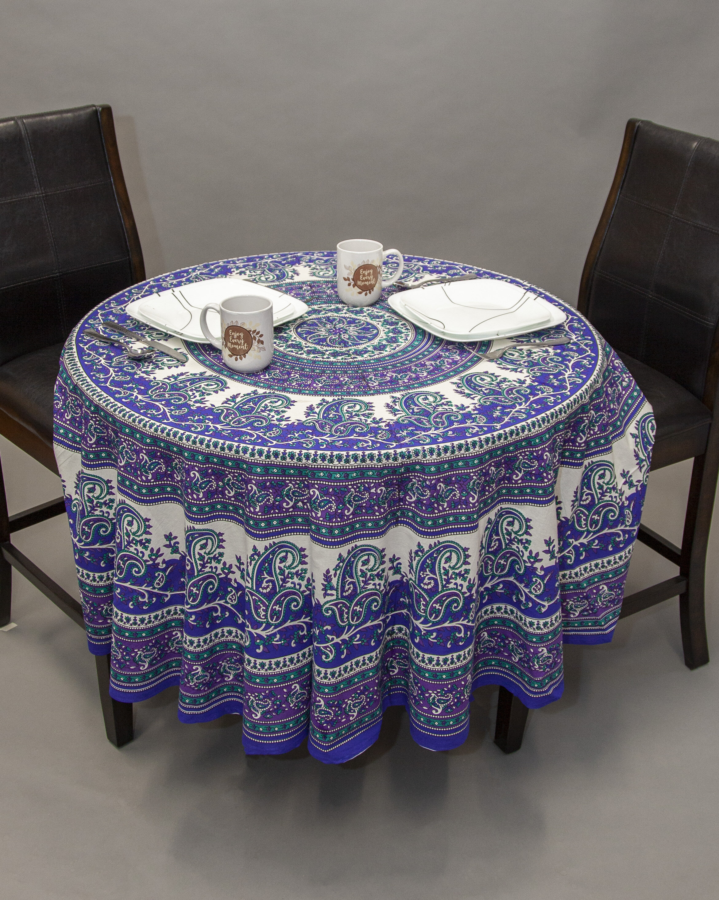Elephant Mandala Style Round Tablecloth Table Cloth Cotton 72" Diameter