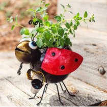 Metal Ladybug Flower Planter Rustic Vintage Whimsical Novelty Red Planter 