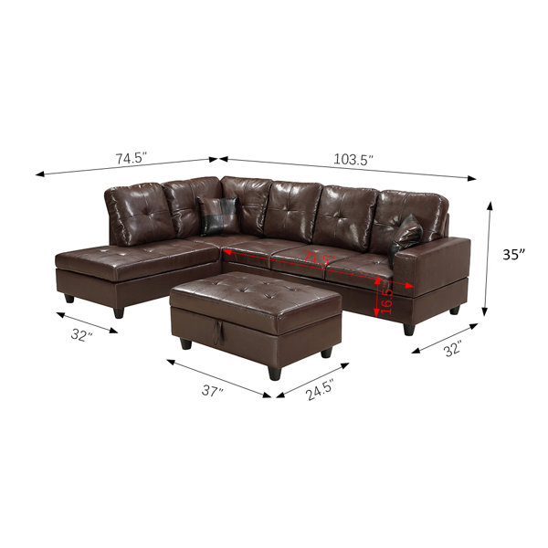 Latitude Run Caitlin Rose 103 5 Faux Leather Sofa Chaise With Ottoman Wayfair