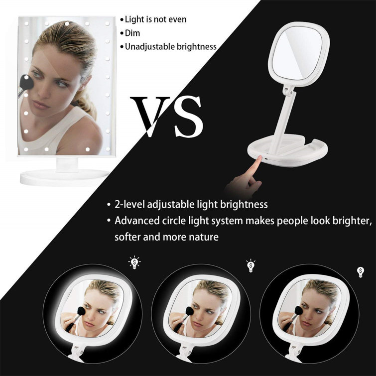 Latitude Run Lighted Makeup Mirror Beautifive Double Sided Magnifying Mirror Vanity Mirror With Lights Smart Design With Brightness Angle Height Adjustability Folding Compact Mirror Led Mirror For Travel Wayfair