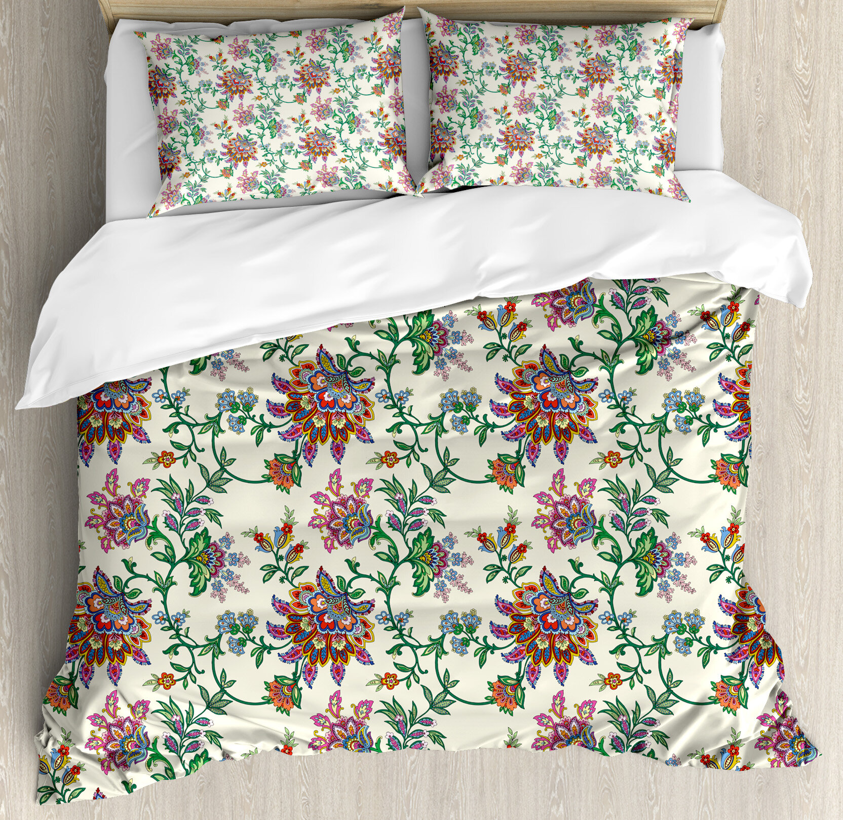 Ambesonne Bohemian Retro Colorful Indian Flowers Duvet Cover Set