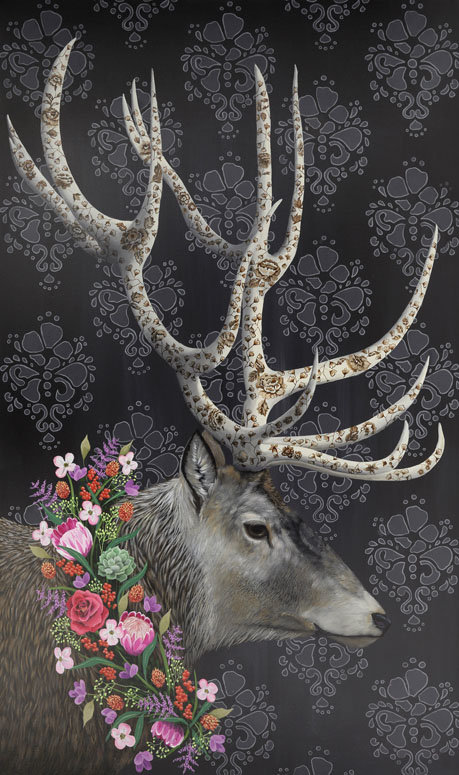 Bungalow Rose Deer With Floral Wreath Acrylic Painting Print
