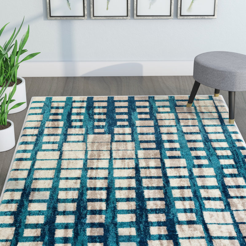 Tiarra Mid Century Modern Blue Area Rug