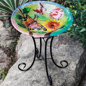 Butterflies with Flowers Birdbath