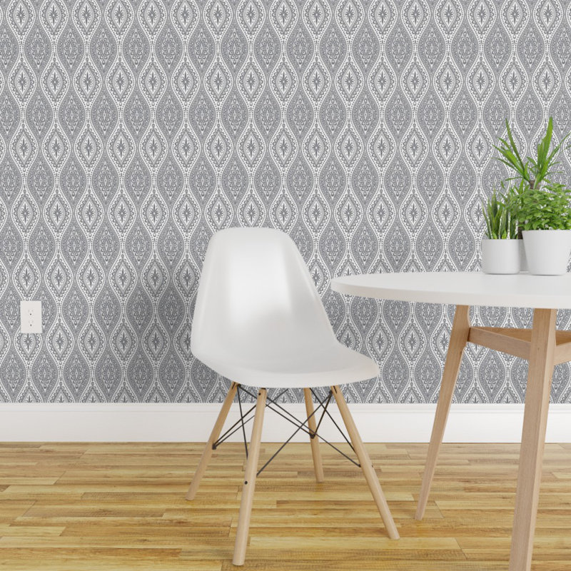 Ebern Designs Scallop Ogee Peel And Stick Removable Wallpaper Scallop Scallops Grey On White Scallops Medallions Grey White Boho Modern Scallop Hourglass Woven Textured Self Adhesive Wallpaper Panel Roll Or Sample