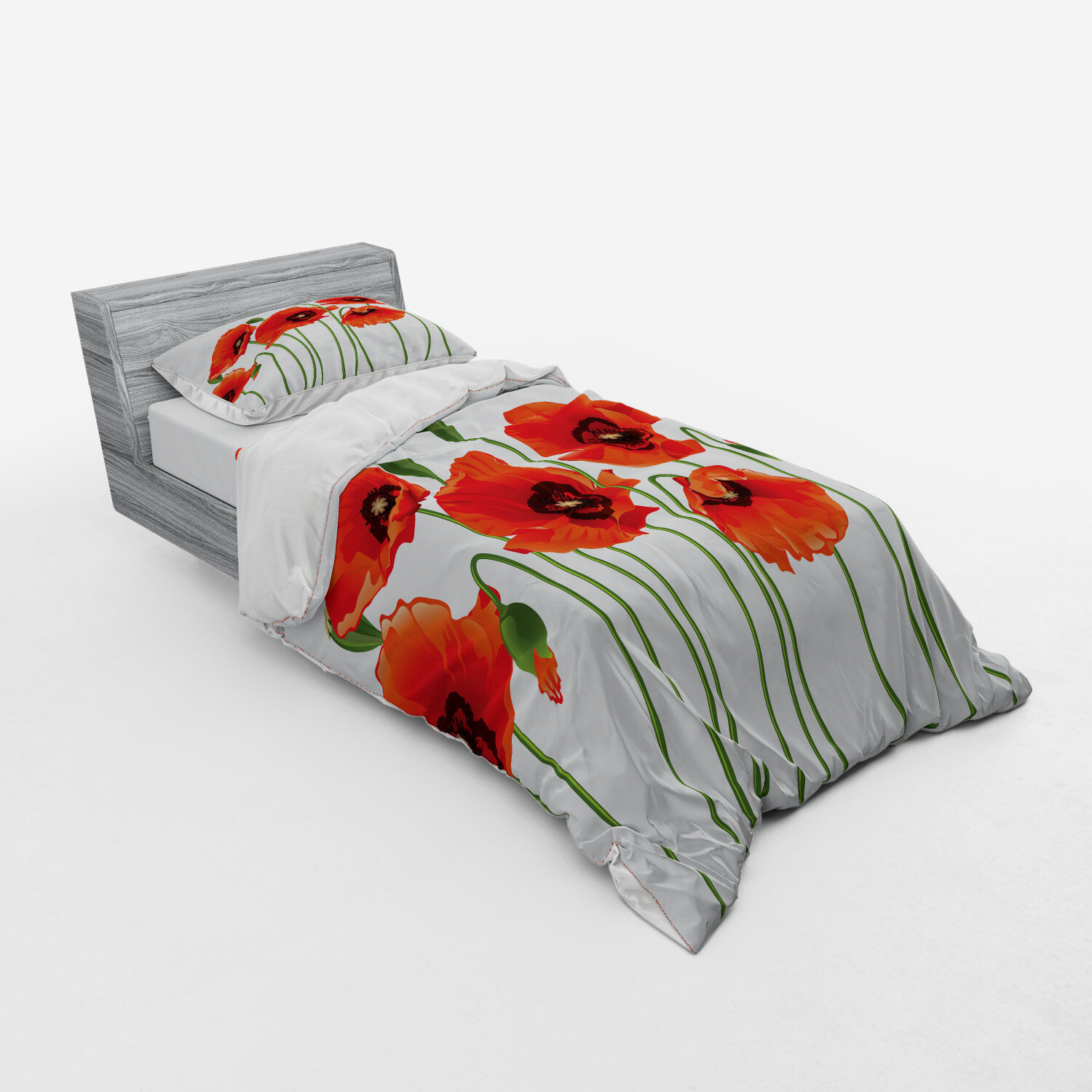 MEADOW POPPY DAISY RED KING SIZE COTTON BLEND REVERSIBLE DUVET COMFORTER COVER