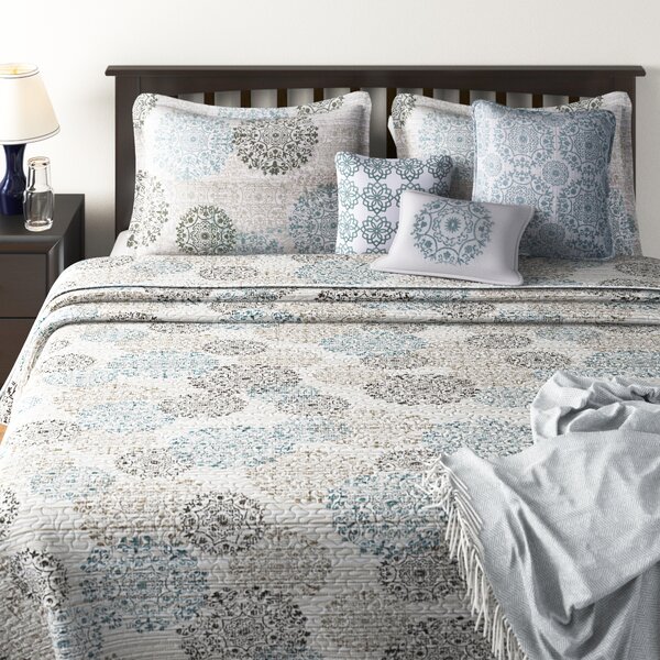 Fancy Collection 3 Pc Full/Queen Quilted Bedspread Floral Print Paisley Flower Navy Blue White Reversible Over Size New