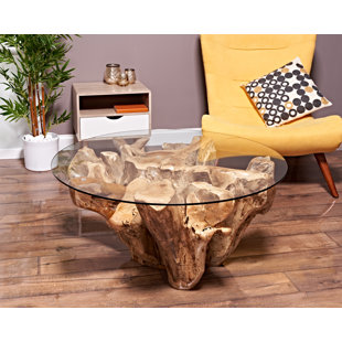 teak root glass coffee table