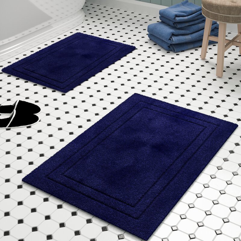 navy and white bath rug