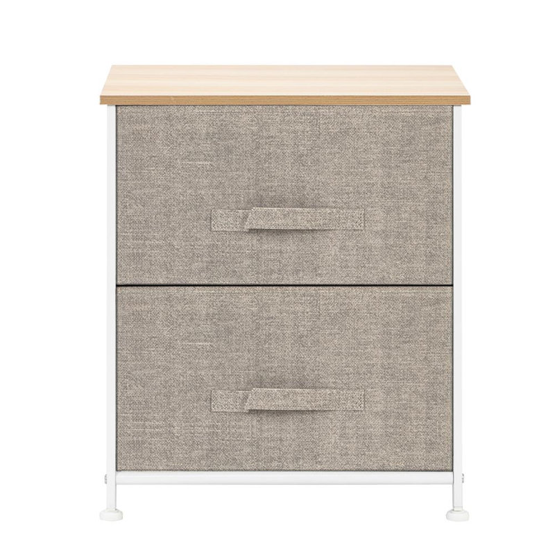 2 Tier 5 Drawers Fabric Storage Organizer Dresser Night Stand with MDF Board Drawer Bottom Wooden Tabletop Sturdy Steel Frame Easy Pull Fabric Bins Organizer Unit for Bedroom Hallway Entryway Closets