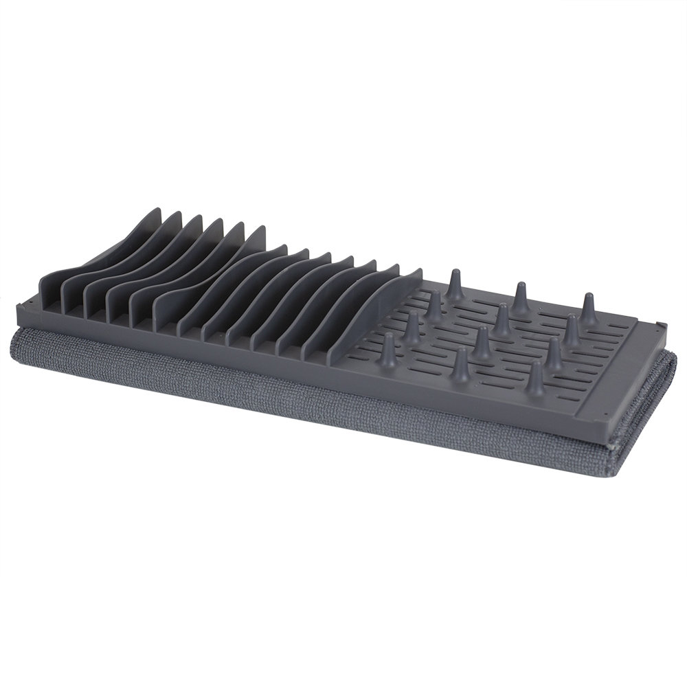 Home Basics Low Profile Plastic Dish Drying Rack With Micro Fibre Low Profile Plastic Dish Drying Rack