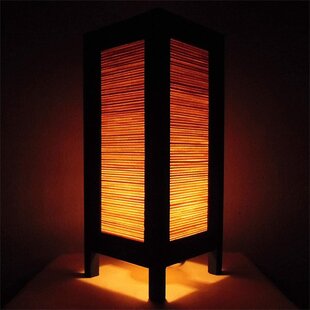 Asian Oriental Bamboo Bedside Table Lamp Decorative Wood Shades Desk Night Light