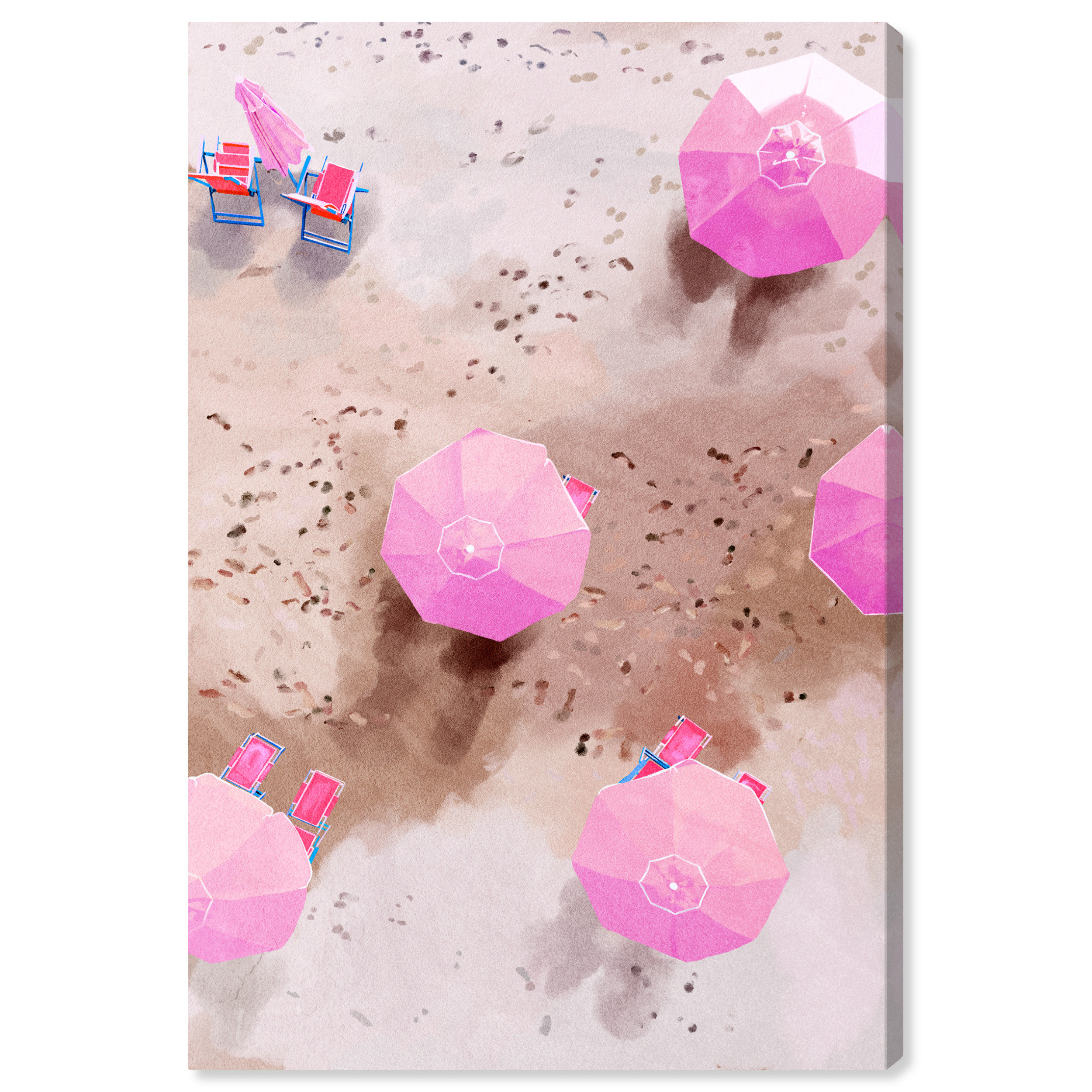 Oliver Gal Pink Beachside Umbrella, Glam Sand Footprints Coastal Brown