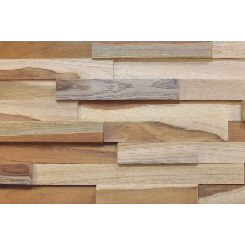 Stacked Wood Walls Teak 8 X 19 5 Solid Wood Wall Paneling In Matte Tan Wayfair