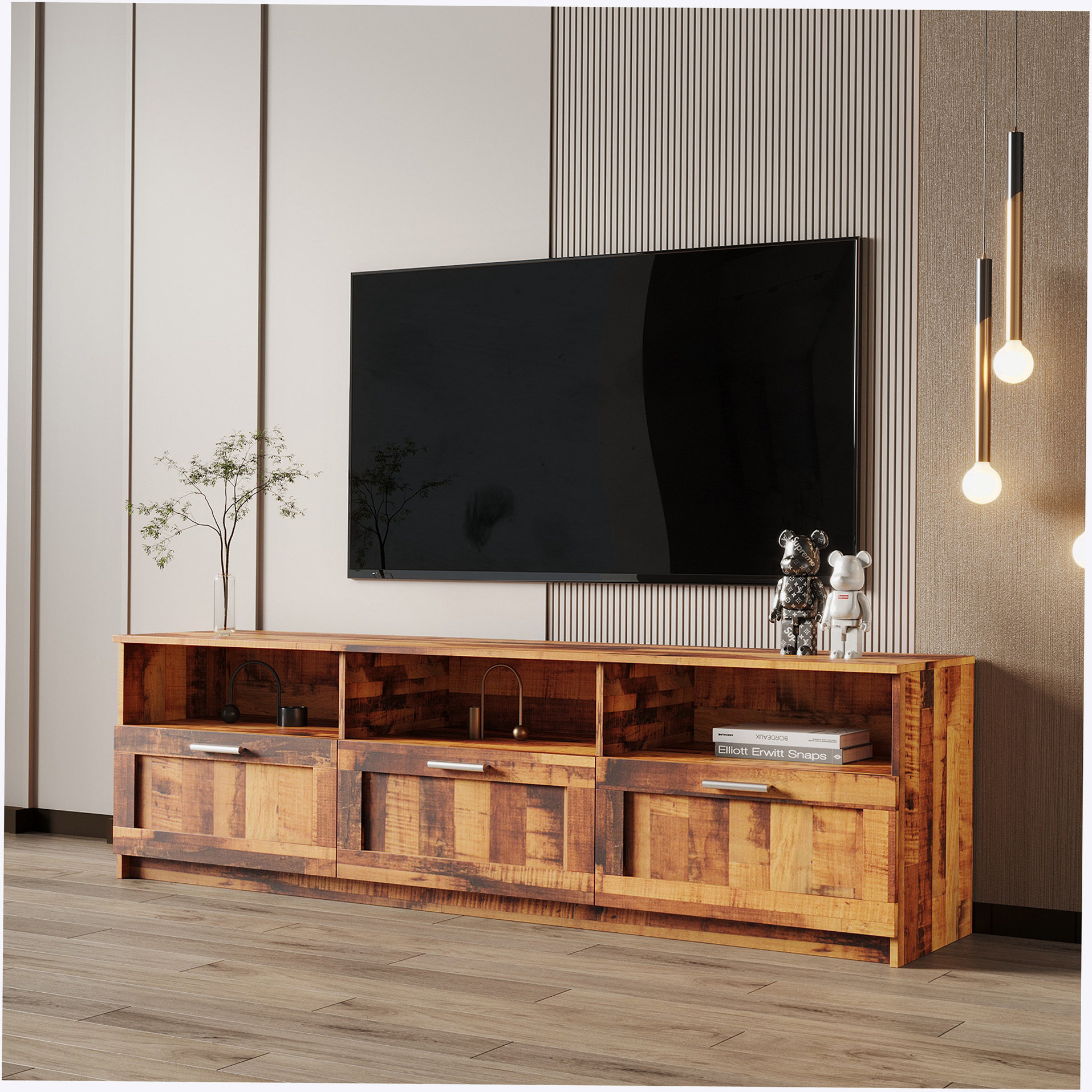 Millwood Pines Modern Minimalist TV 80 Inch TV Stand, Open