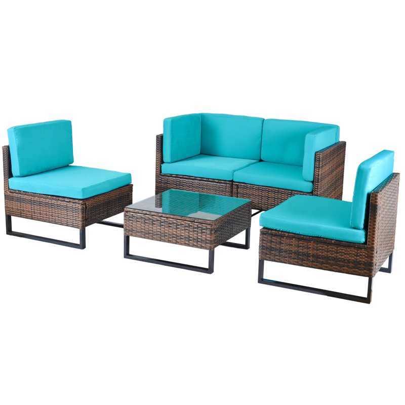 Brayden Studio Hadfield 5 Piece Rattan Sofa Seating Group With Cushions Reviews Wayfair