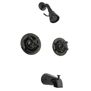 Water Onyx Pressure Balanced Volume Control Tub and Shower Faucet with Twin Cross Handle