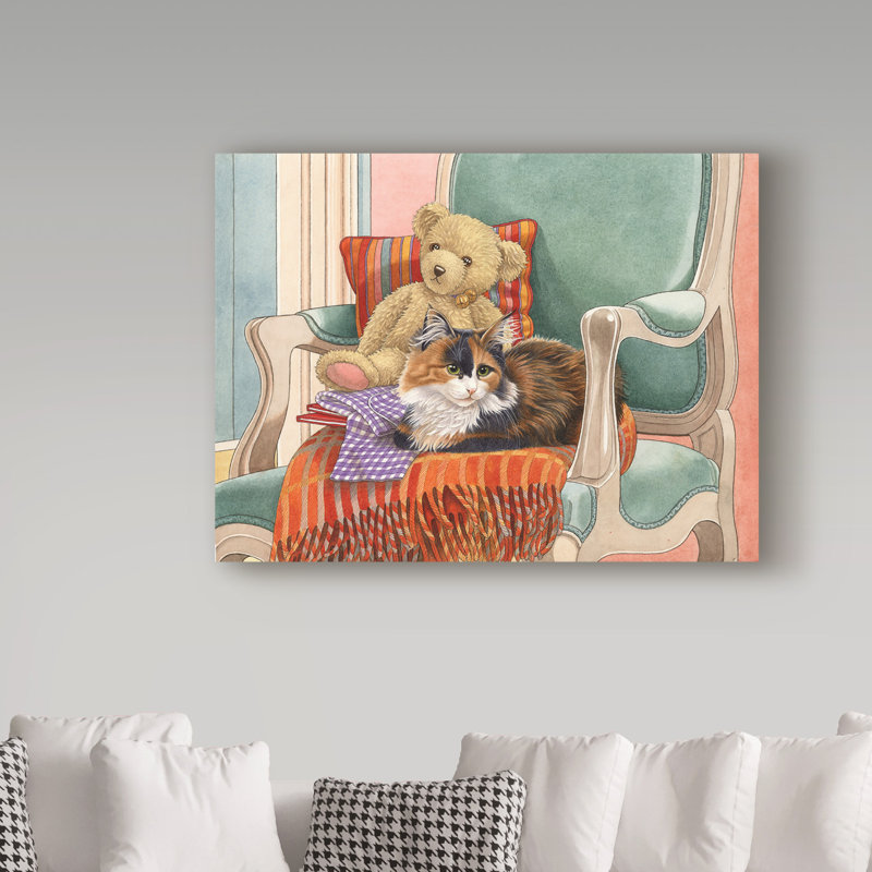 Trademark Art Cat And Teddy Bear Acrylic Painting Print On