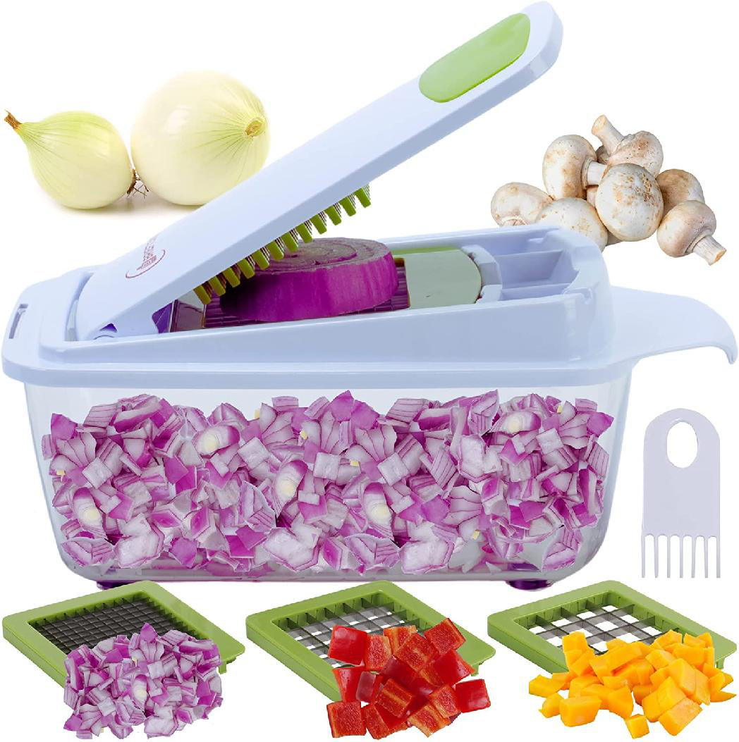 Vegetable Chopper Onion Chopper Fruits Dicer with 3 Different Stainless Steel Blades and Storage Lid Included Veggie Dicer 