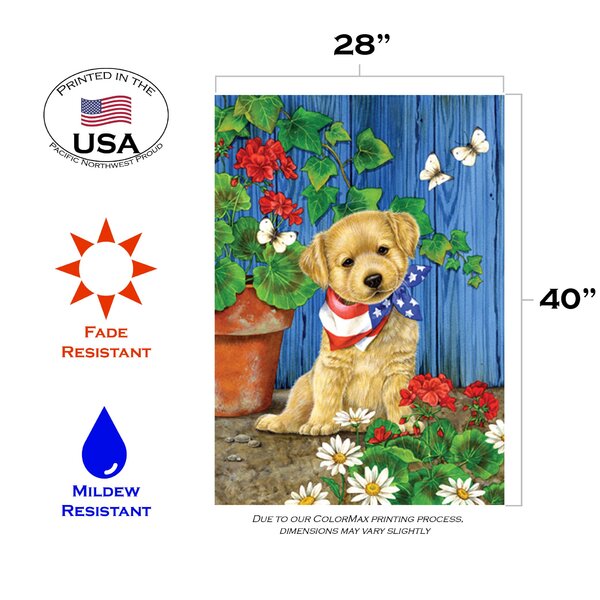 Toland Patriotic Pups 28 x 40 Dogs Welcome USA Red White Blue  House Flag 