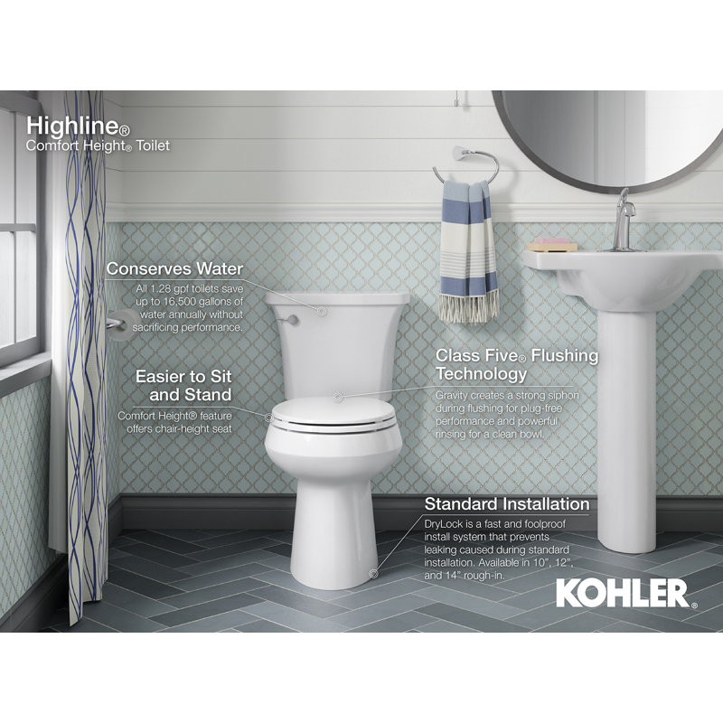 K 3658 0 7 96 Kohler Highline Classic Comfort Height Two Piece Elongated 1 28 Gpf Toilet With Class Five Flush Technology And Left Hand Trip Lever Reviews Wayfair