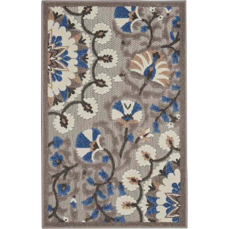 Winston Porter Weon Floral Gray Indoor Outdoor Area Rug Reviews Wayfair