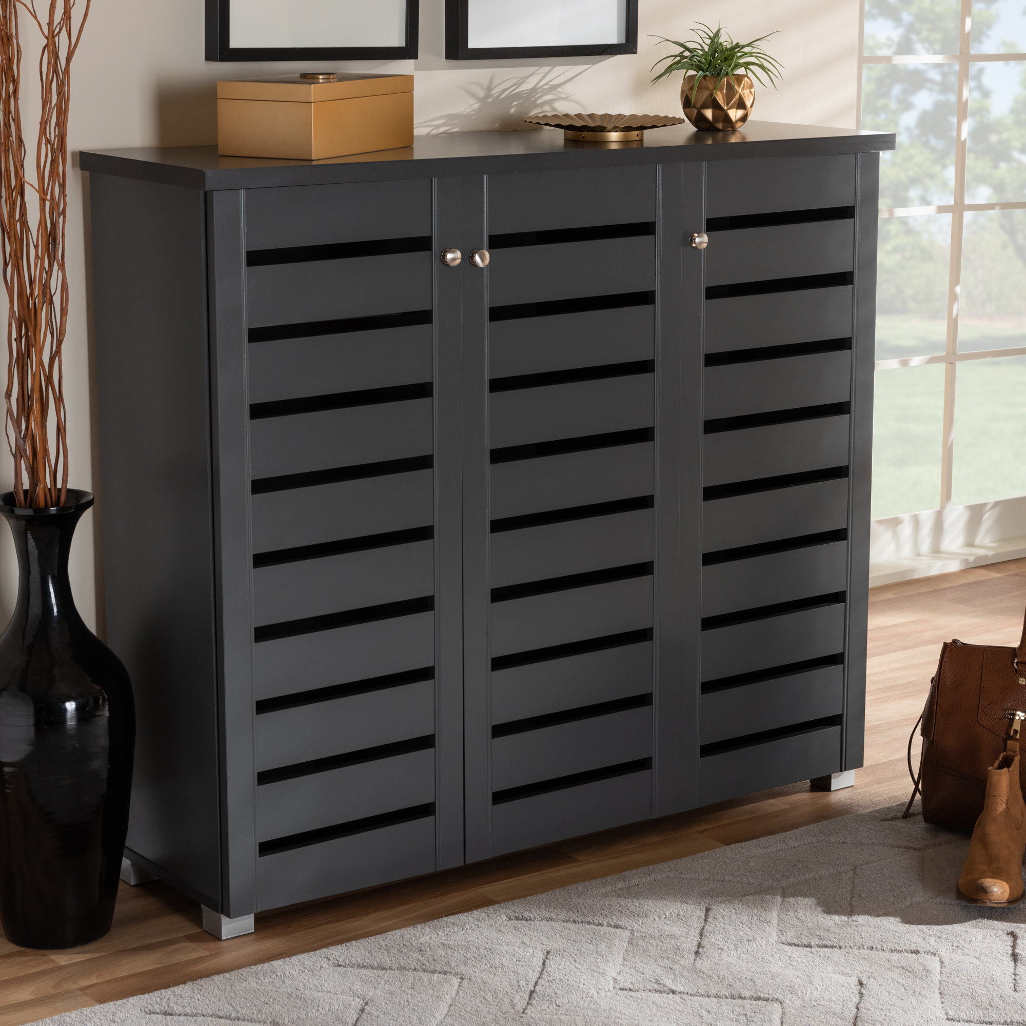 Entryway 20 Pair Shoe Storage Cabinet