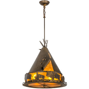 Go to store & view more images Teepee with Buffalo 4-Light Cone Pendant by Meyda Tiffany