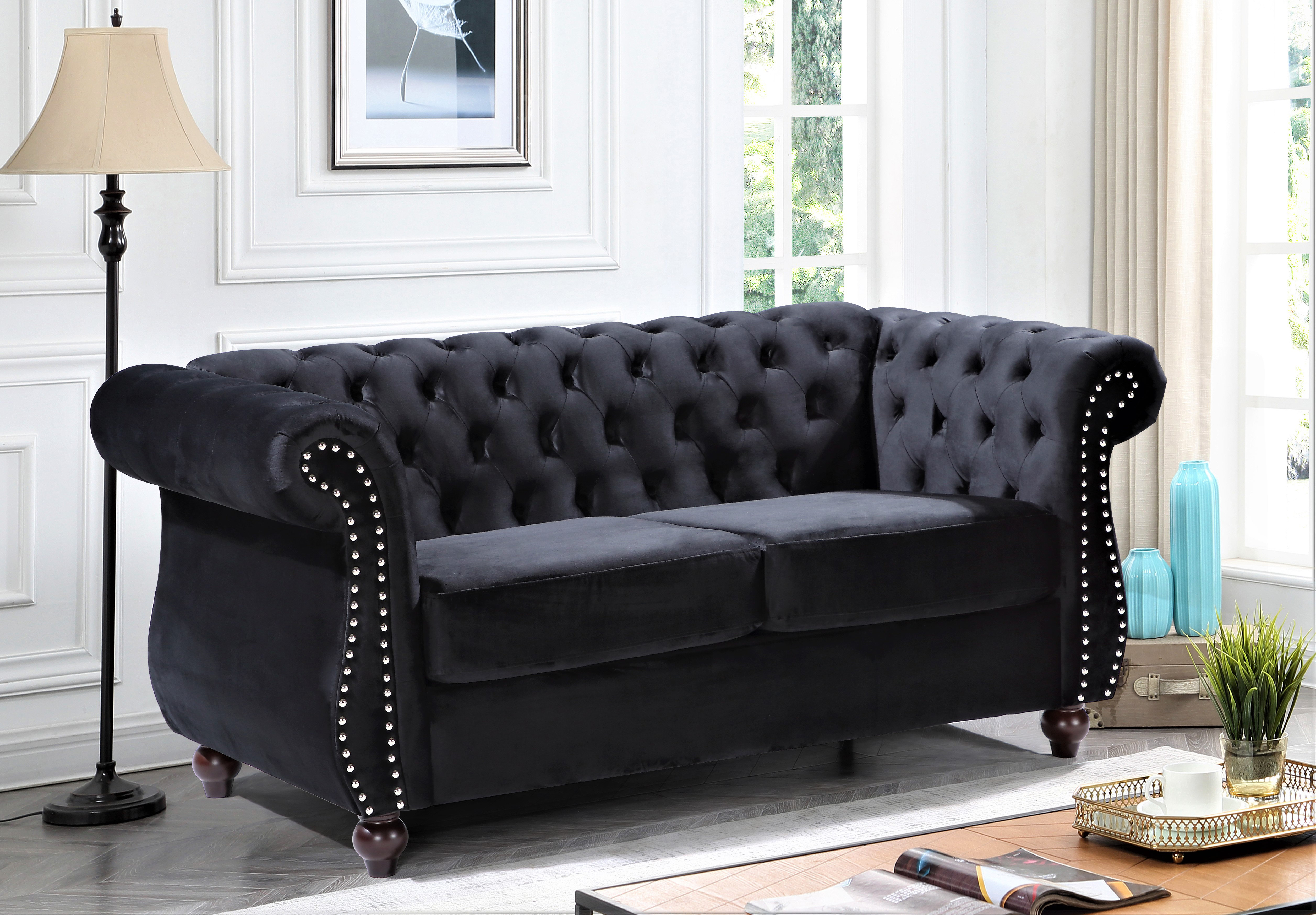 House Of Hampton Feinstein Velvet 67 6 Rolled Arm Loveseat Reviews Wayfair