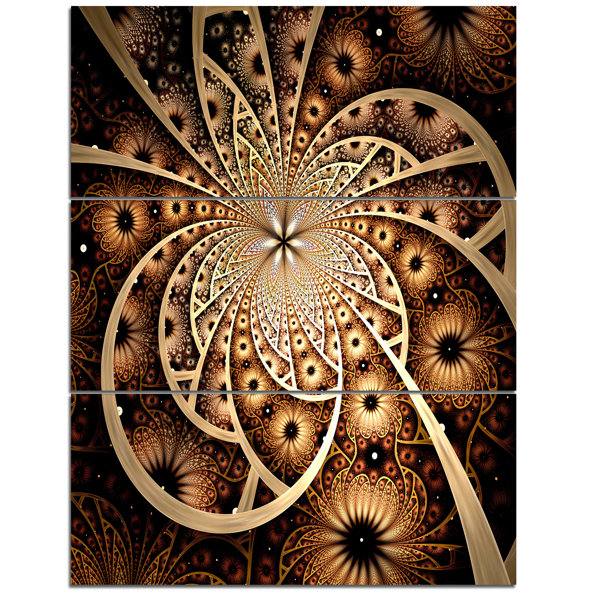 Designart Symmetrical Brown Black Fractal Flower 3 Piece Graphic Art On Wrapped Canvas Set Wayfair