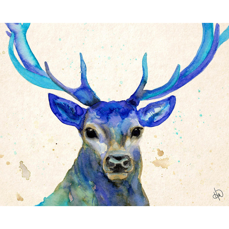 Millwood Pines Cyrus Deer In Blue Watercolor Abstract Painting
