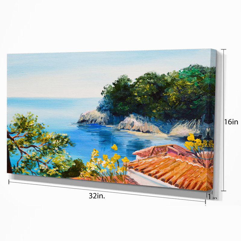 Designart House Near The Sea Landscape Oil Painting Print On