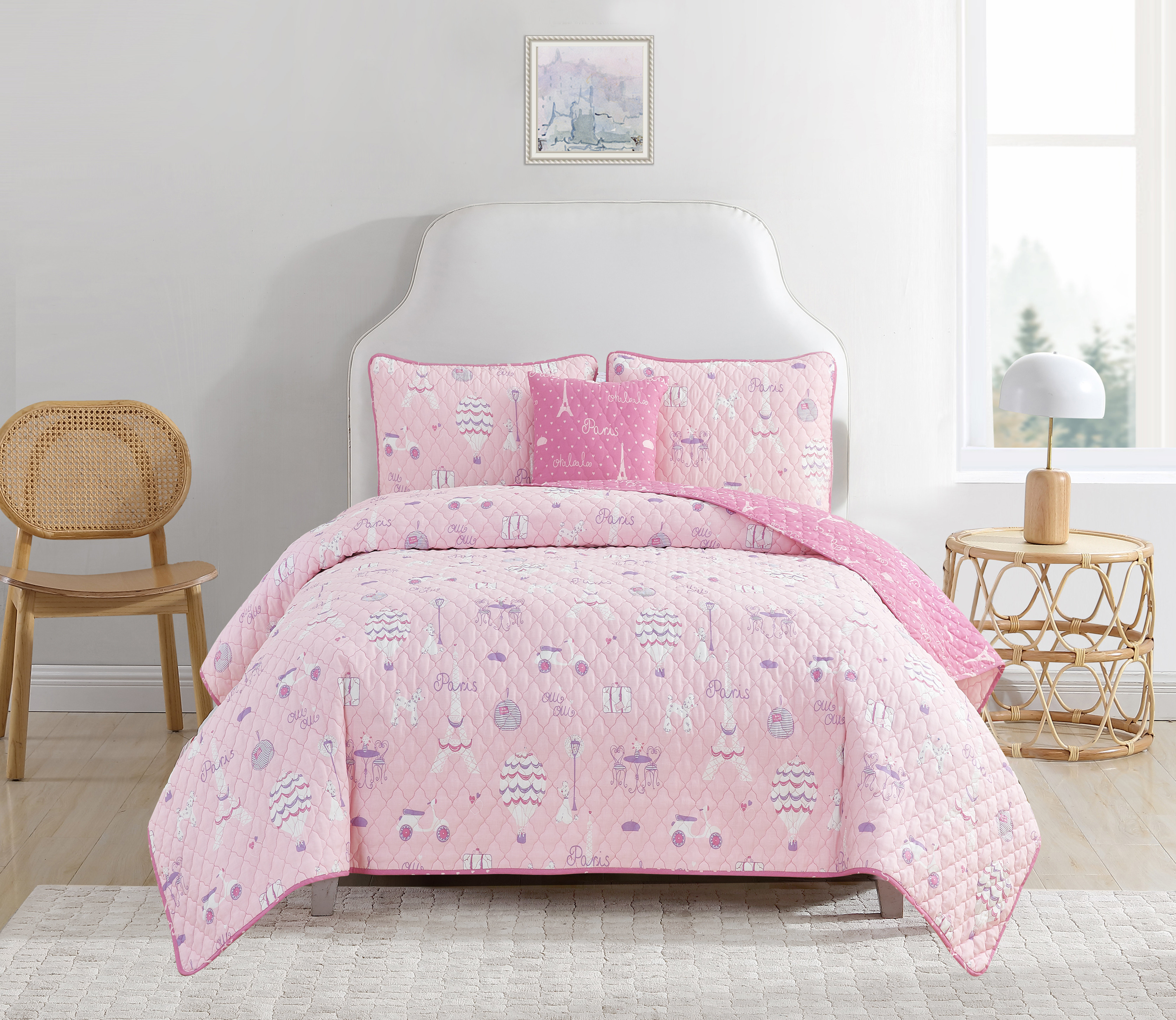 Cotton Pink 3-Piece Reversible Quilt 