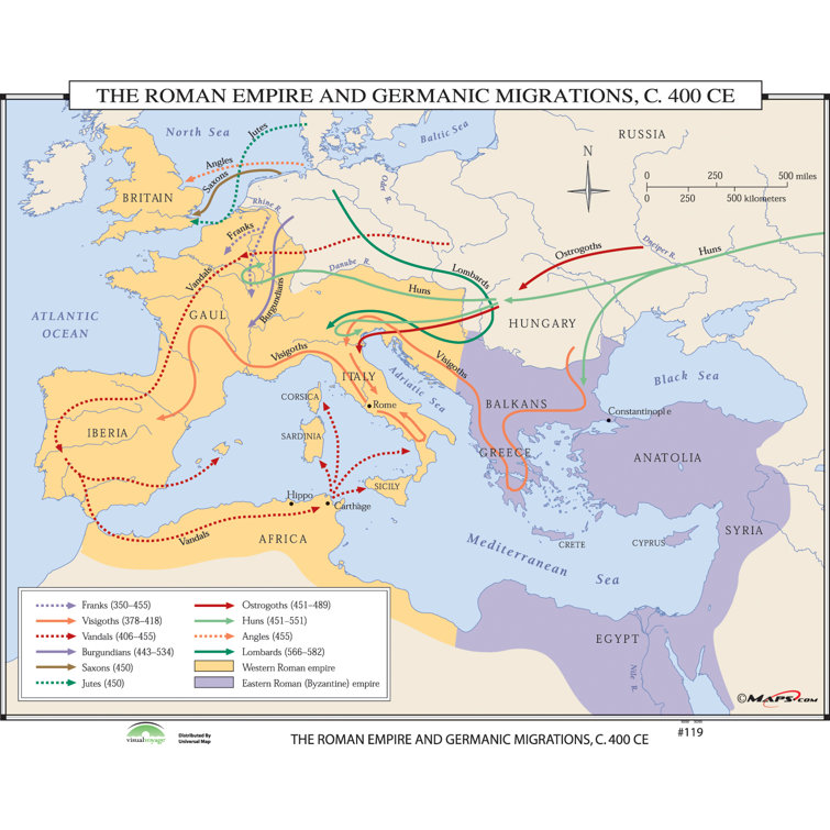 Universal Map World History Wall Maps Roman Empire Germanic Migrations Wayfair