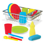 little girl play dishes